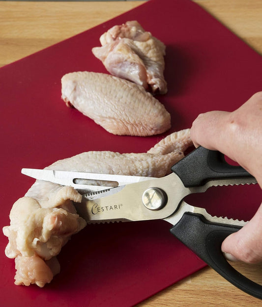 Kitchen Scissors: Heavy Duty Stainless Steel Utility Kitchen Shears for Poultry, Vegetables, Meat, Seafood, Herbs | Multi-Function Cooking Scissors with Large Black Soft Grip Handles by Cestari