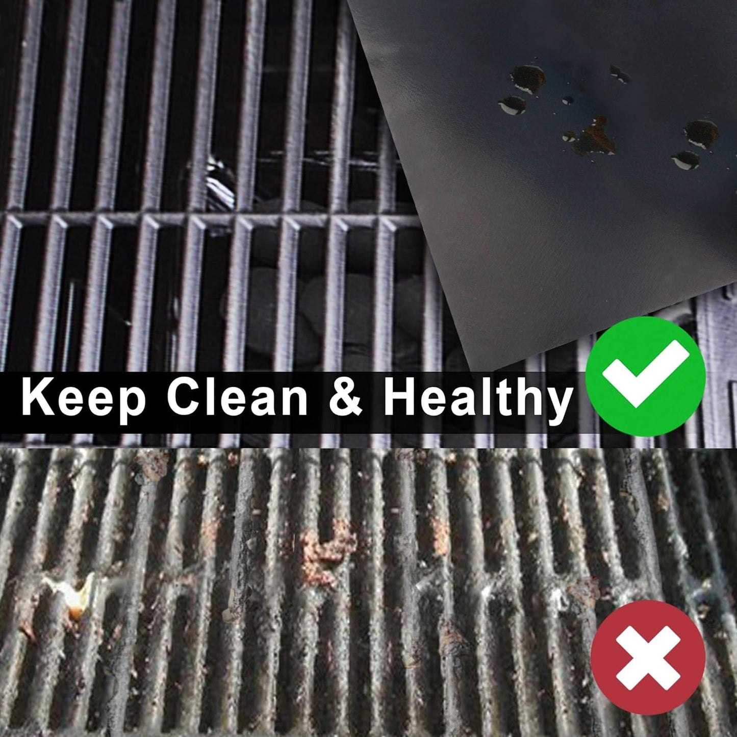 GRILLART BBQ Grill Mats for Outdoor Grill - Nonstick 600 Degree Heavy Duty Grilling Mat (Set of 2) - Reusable BBQ Grill Accessories Sheets -Works on Electric Grill Gas Charcoal BBQ - Gifts for Men Dad