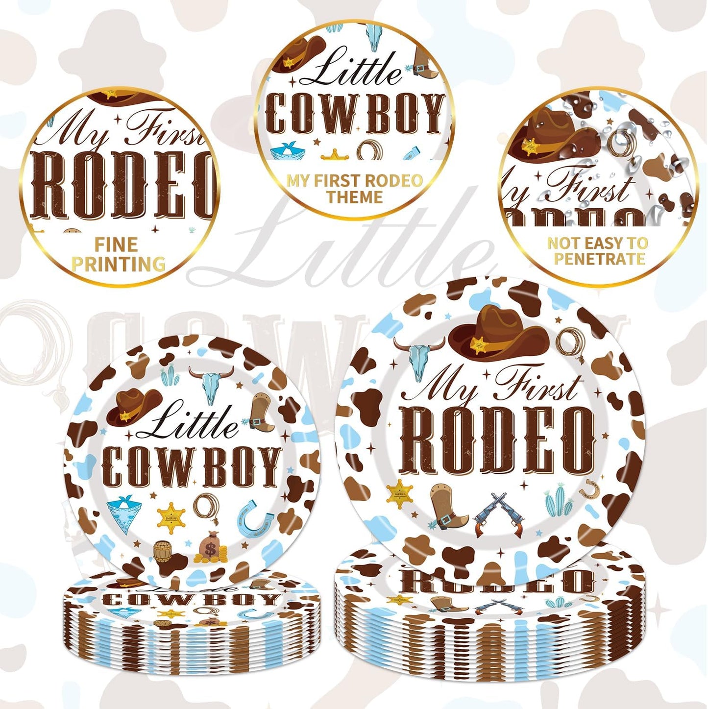 My First Rodeo Birthday Party Supplies - Western Cowboy 1st Party Decorations for Boy Baby Shower My First Rodeo Plates Napkin Forks Tableware Set | Serves 24 Guests