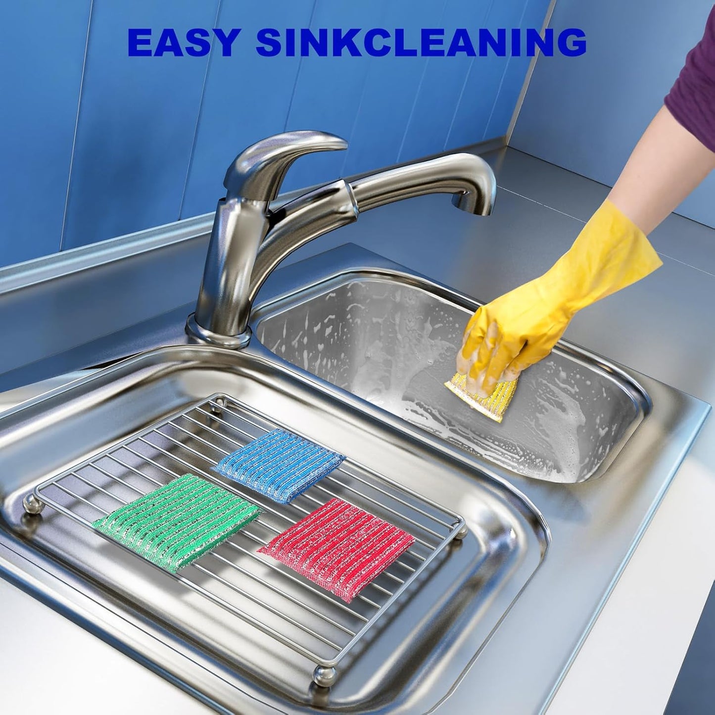 Premium 12-Pad Sponges Kitchen - Upgraded Dish Sponge, Scrubber, Brush, Ideal for Dishes, Pots, Sink