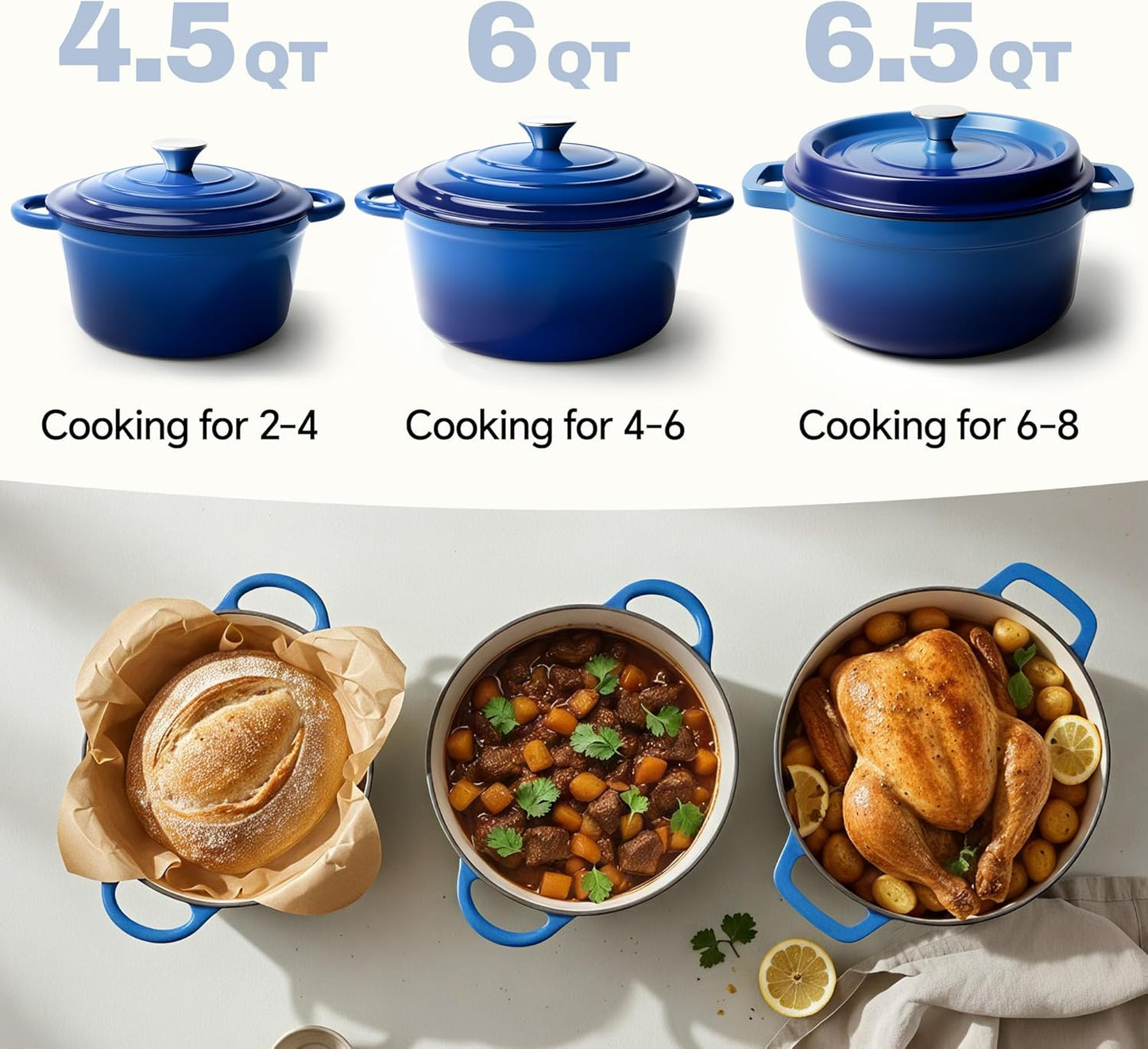 7 Quart Dutch Oven Pot with Lid, Non Stick Enameled Cast Iron Dutch Oven for Bread Baking, Heavy-Duty, Oven Safe Ceramic Cookware Up to 500°F for Baking, Braising, Stews, Roasting, Blue