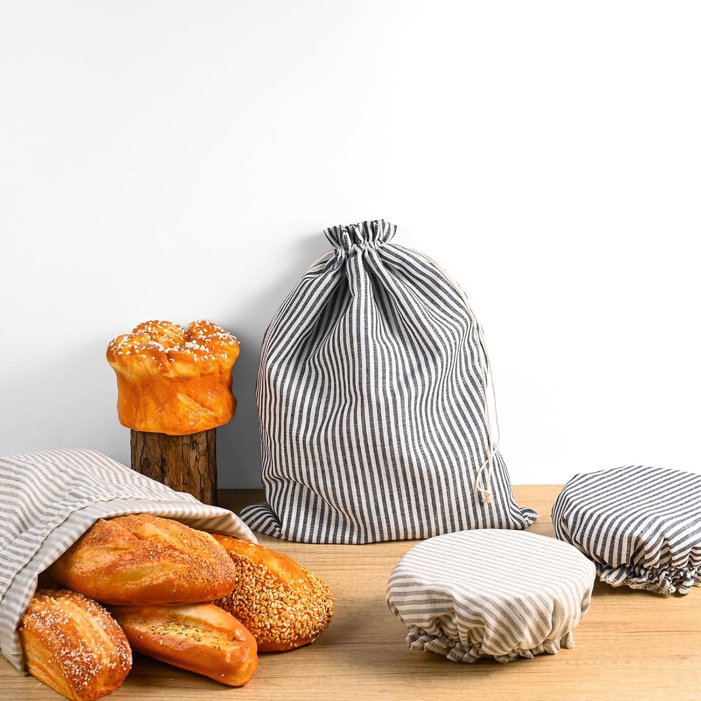 4 Pack Sourdough Bread Bags Linen Bread Bags for Homemade Bread Sourdough with Bowl Cover - Reusable Bread Storage Bags Sourdough Bread Bag & Beeswax Bread Bag with Bread Proofing Cover