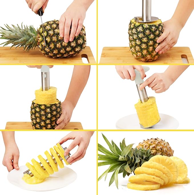 Zulay Kitchen Pineapple Corer and Slicer Tool - Stainless Steel Pineapple Cutter for Easy Core Removal & Slicing - Super Fast Pineapple Slicer and Corer Tool Saves you Time (Ivory)