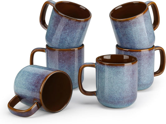 vancasso Coffee Mugs Set of 6, 12 Oz Ceramic Coffee Cups with Handle, Ceramic Unique Glaze Coffee Cup for Cappuccino, Latte, Tea, Cocoa, Dishwasher & Microwave Safe Gift Sets, Blue, Series ONION