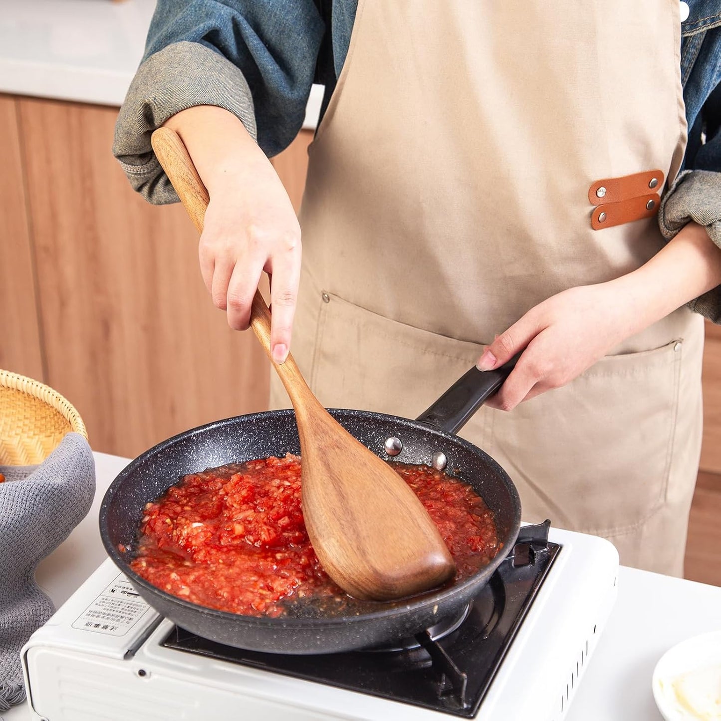 Large Wooden Spoon for Cooking,17 inch Big Wood Scoop Utensil for Deep Pot,Giant Acacia Wood Corner Spoon with Long Handle,Versatile Wood Spoons for Stirring,Flipping,Serving,Scraping