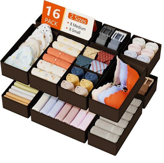 DIMJ Drawer Organizer Clothes Storage - 16 Pack Baby Dresser Organizer for Nursery, Foldable Drawer Dividers for Bedroom Closet Organization, Fabric Storage Bins for Socks, Underwears, Bras