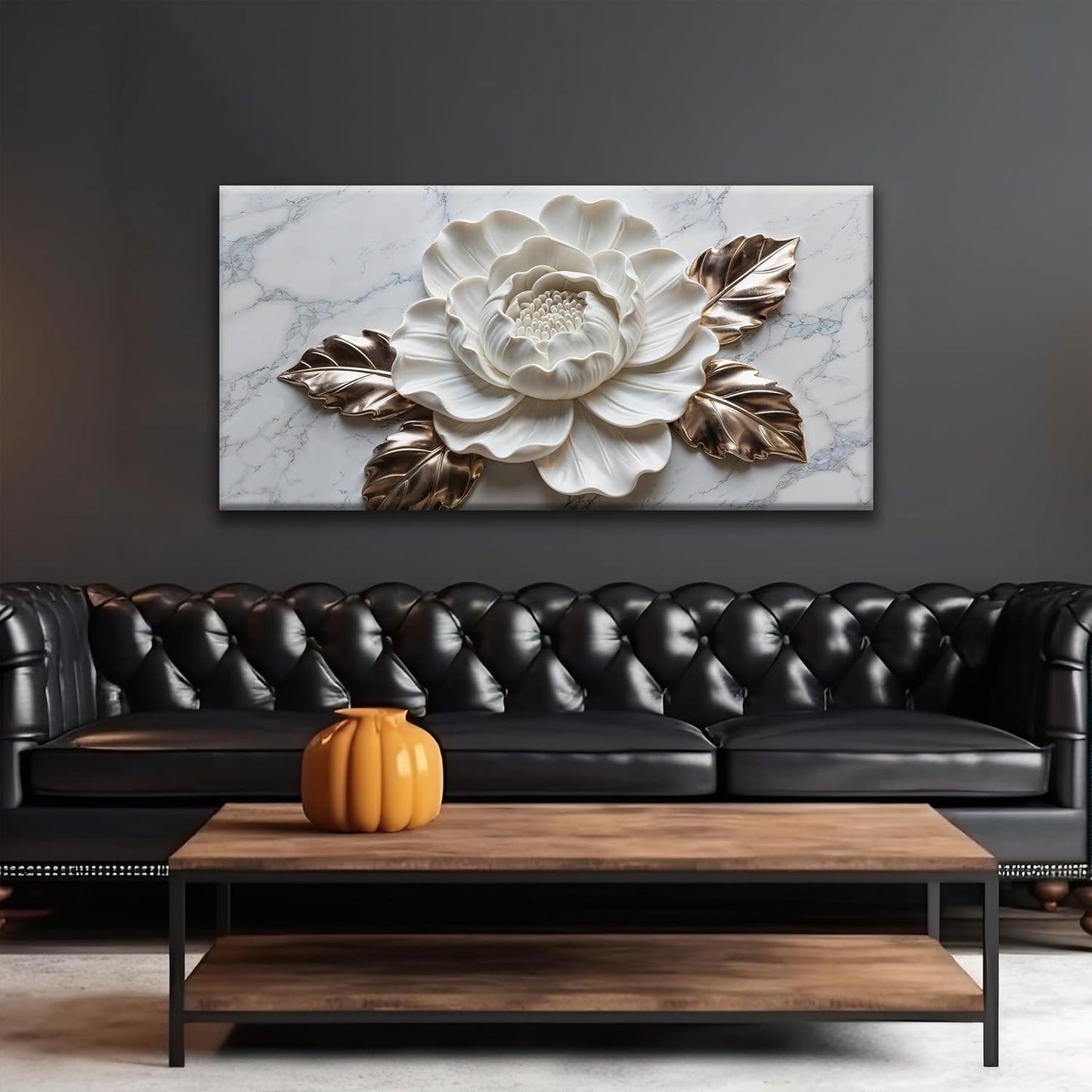 Wall Art Living Room Marble Texture Wall Art Modern White Flower Canvas Art Wall Decor Home Wall Decor Suitable Pictures For Bedroom Apartment Office Can Be Hung 24" × 48"