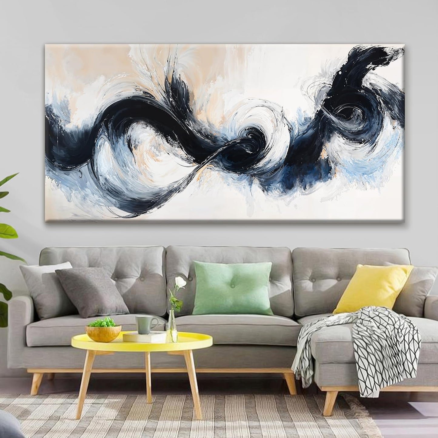 Suconvng Large Black And White Abstract Wall Art For Living Room Canvas Art Wall Decor Graffiti Abstract Wall Decor Print Picture For Bedroom Kitchen Office Home Wall Decoration 29 X 58 Inch