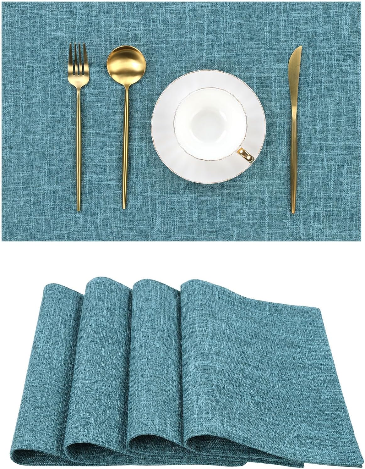 SHACOS Fabric Placemats Set of 4 Non Slip Machine Washable Heat Resistant Cloth Table Mats Soft Polyester Place Mats for Kitchen Dining Table, Dark Teal