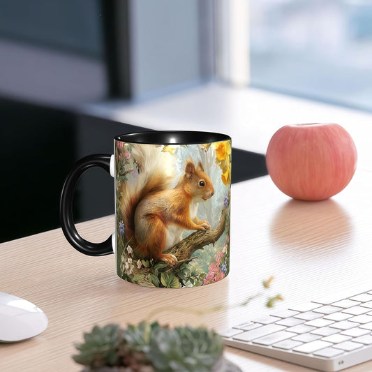 FyLybois Squirrel Coffee Mug Ceramic Coffee Cup with Handle Microwave Safe for Home or Office Gifts for Women and Men