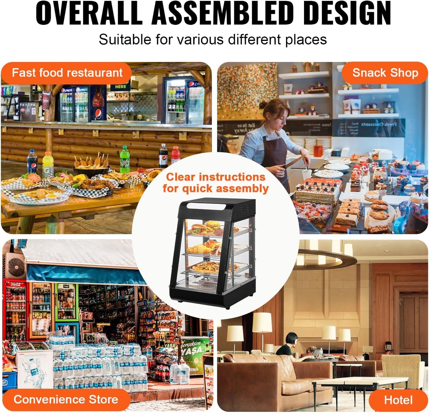 VEVOR 3-Tier Commercial Food Warmer Display, 1000W Food Display Warmer with Light, Adjustable Shelf and Temperature Display, 86℉~185℉ Steam Heating, 57L for Hamburger, Pizza, Bread, Fried Chicken