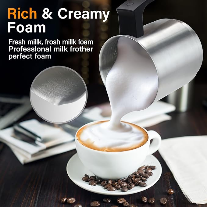 Milk Frother and Steamer, 500ml 4-in-1 Electric Foam Maker with Dial Control & LED Indicator, Hot & Cold Milk Frother, Non-Stick Stainless Steel, Silent, Easy to Clean, for Coffee, Latte, Cappuccino