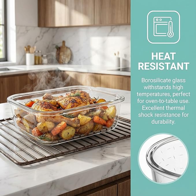 2 Pack 63oz Large Glass Storage Containers with Lids Big Airtight Glass Food Storage Containers for Storing food, vegetables or fruits, BPA Free, Freezer Dishwasher Oven Safe (gray)