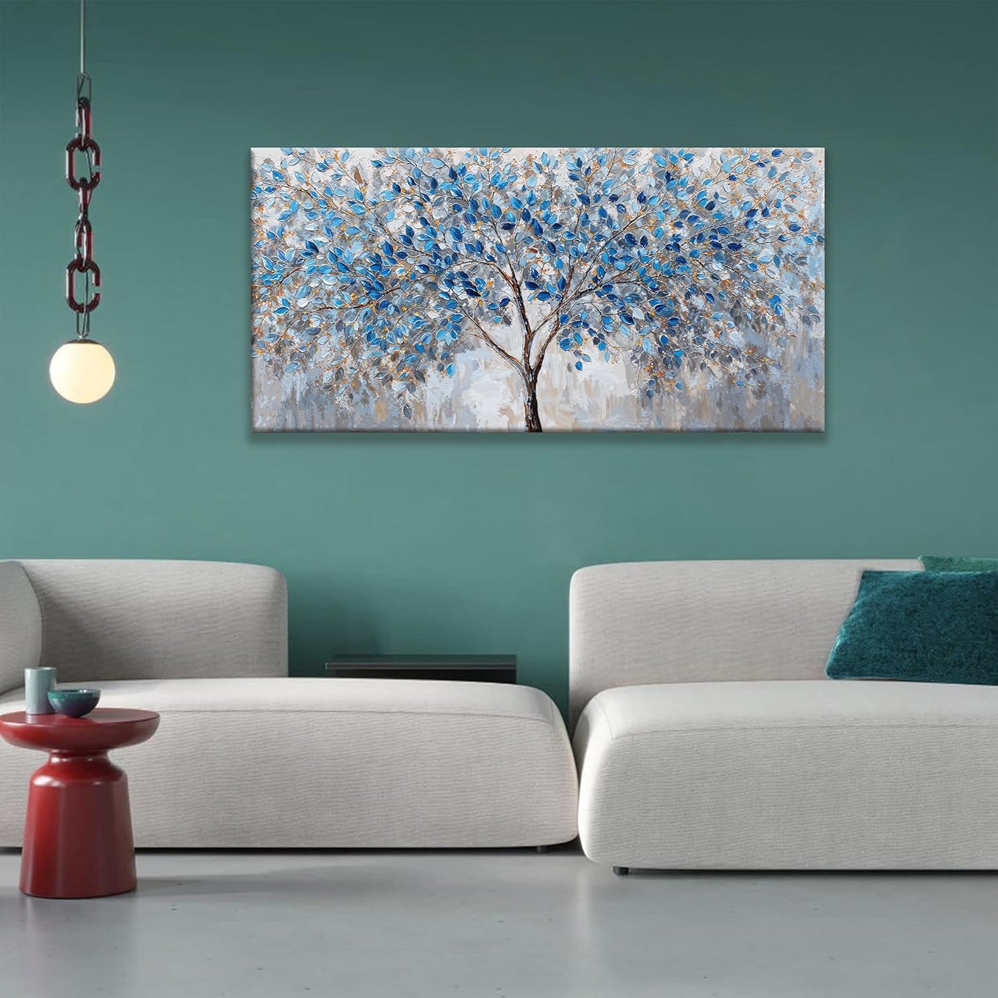 Canvas Wall Art Prints Decor Blue White Tree Leaves Wall Art For Living Room Ready To Hang Canvas Prints Wall Decor For Kitchen Bedroom Office 24x48 Inch