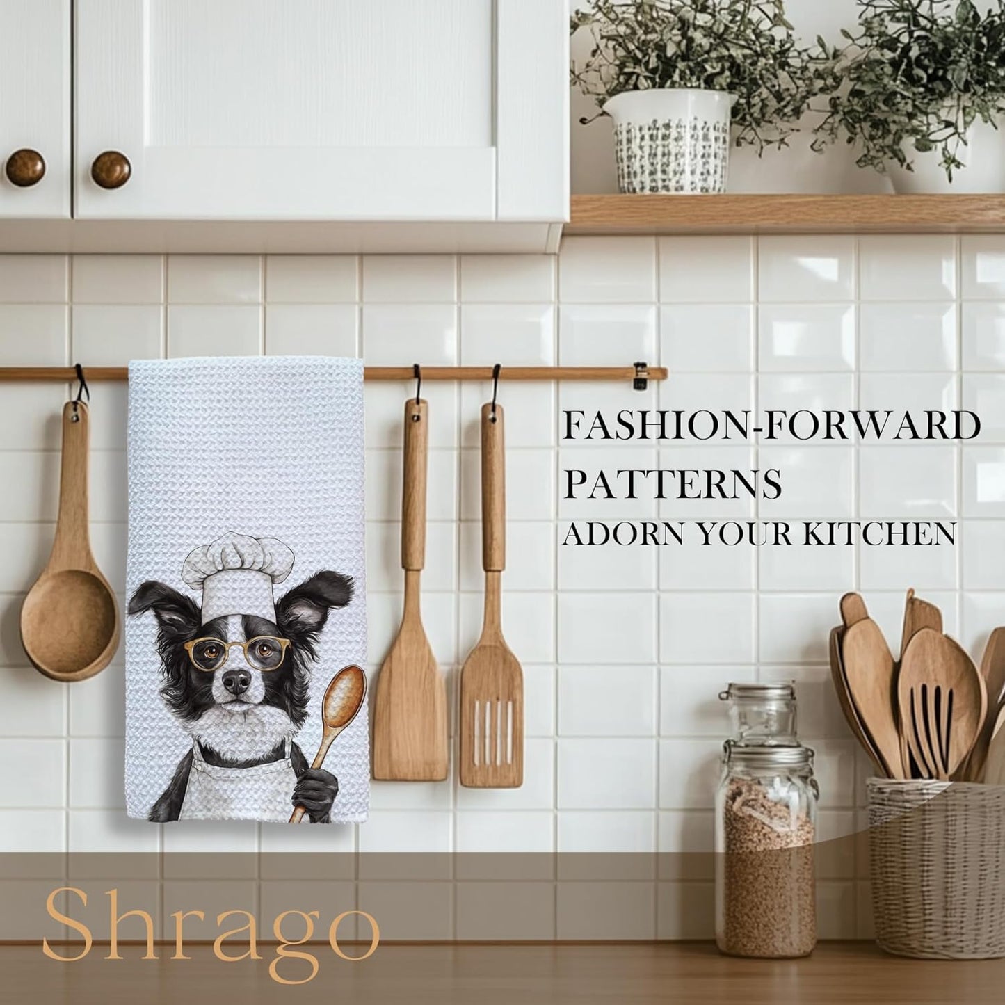 Funny Border Collie Dog Kitchen Towels, Border Collie Gifts for Women Dish Tea Towels for Kitchen, Dog Lovers Mom Dad Owner Gifts Decorative Hand Towels, 16x24 Inch