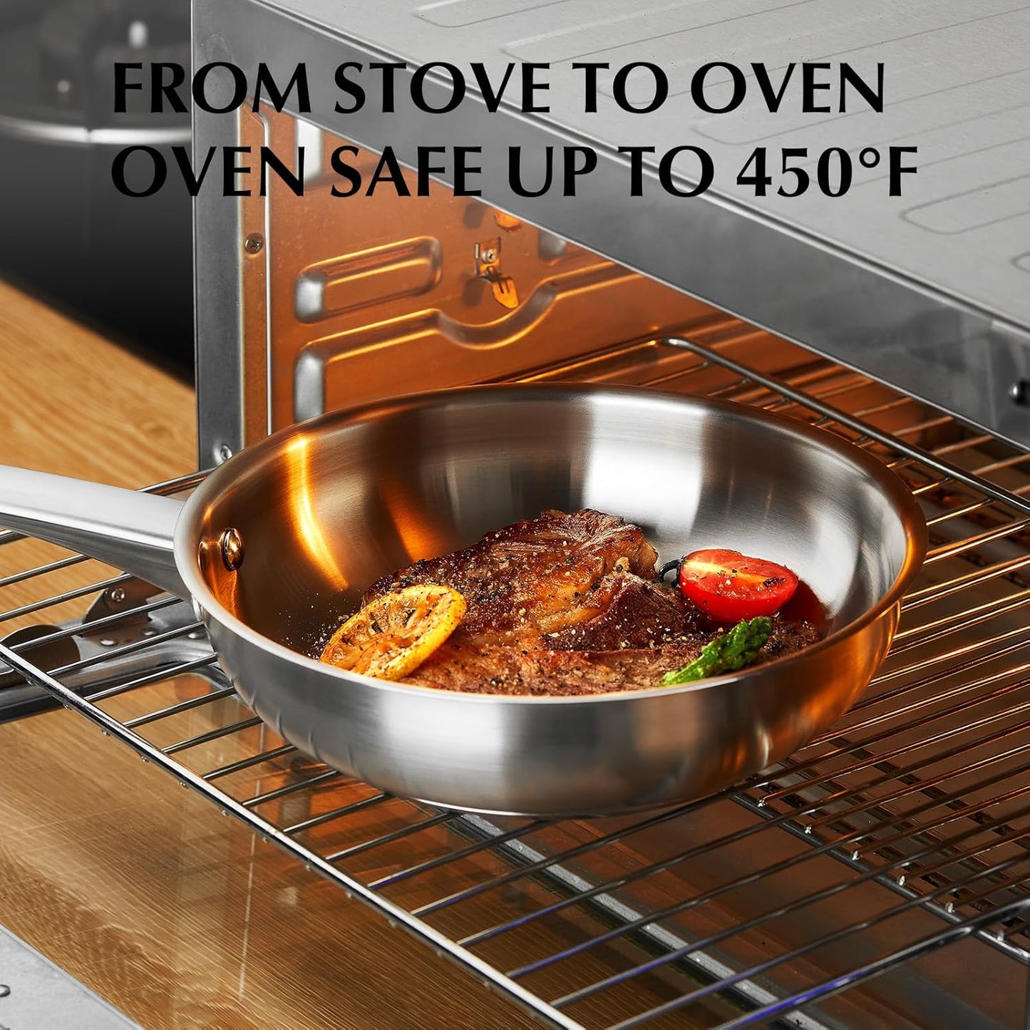 KOCH SYSTEME CS Stainless Steel Pan 10 Inch, Stainless Steel Frying Pan for Professional Cooking, PFAS-Free Steel Skillet with Tri-ply Bottom, Induction Compatible Skillet, Oven Safe