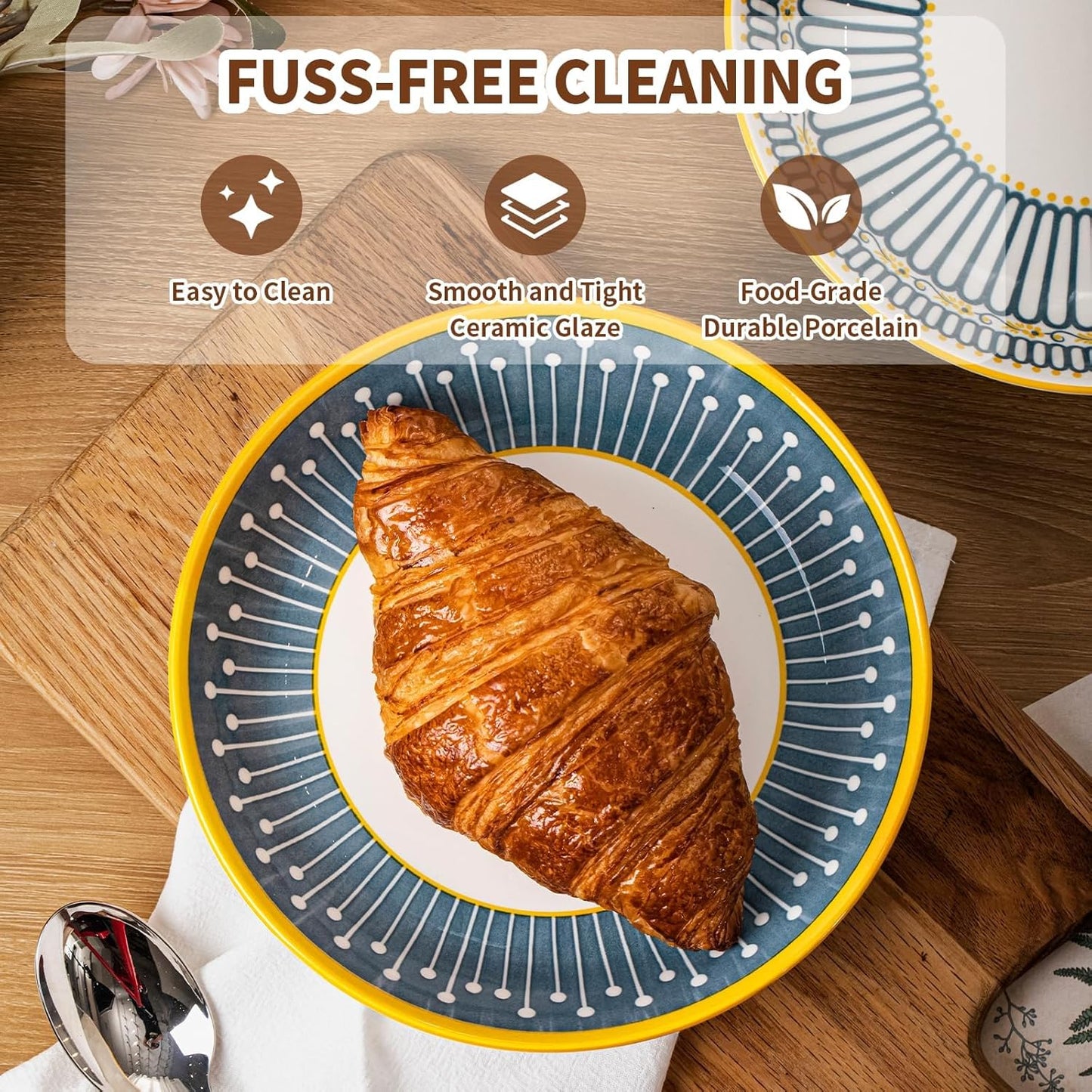 Yeacccng Pasta Bowls Set of 4, 24 Oz Ceramic Salad Bowls, 8 Inch Colorful Serving Bowls for Pasta,Salad,Oatmeal,Fruit, Easy to Clean, Dishwasher & Microwave Safe,Scratch-Resistant, Lead-Free