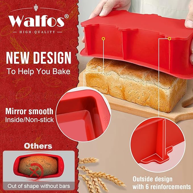 Walfos 9 x 5 inch Large Non-Stick Silicone Loaf Pans & 4 Pieces Mini Silicone Bread Loaf Pans, Perfect for Bread, Cake, Meatloaf, Dishwasher Safe