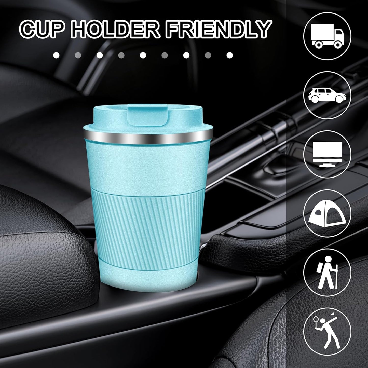 Coffee Travel Mug 12oz Insulated Coffee Mug with Lid Portable Spill-Proof Coffee Travel Mug No Handle Reusable Stainless Steel Mug Keeps Cold and Hot Suitable for Car, Daily, Travel and Gifts