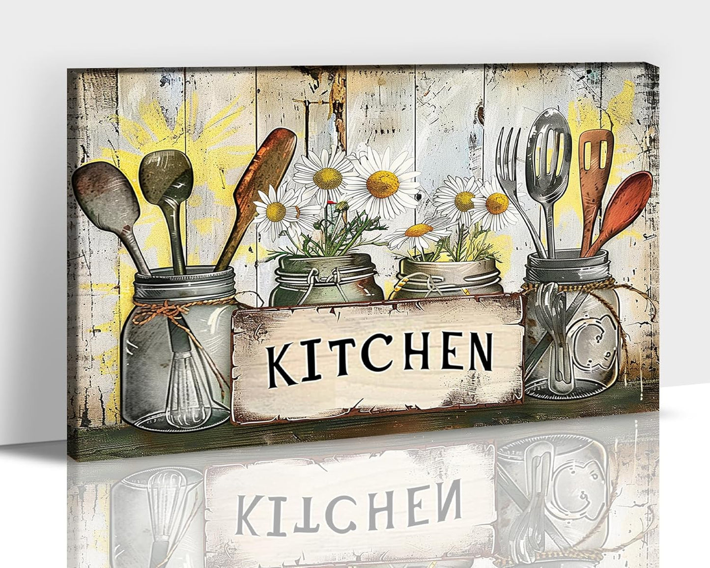 GUTTATY Kitchen Pictures Wall Decor, Farmhouse Wall Art Decor Graffiti Style Kitchen for Dinning Room Restaurant Decor, Mother's Day Gift for Grandma Mom Hanging Artwork 12×18 Inch