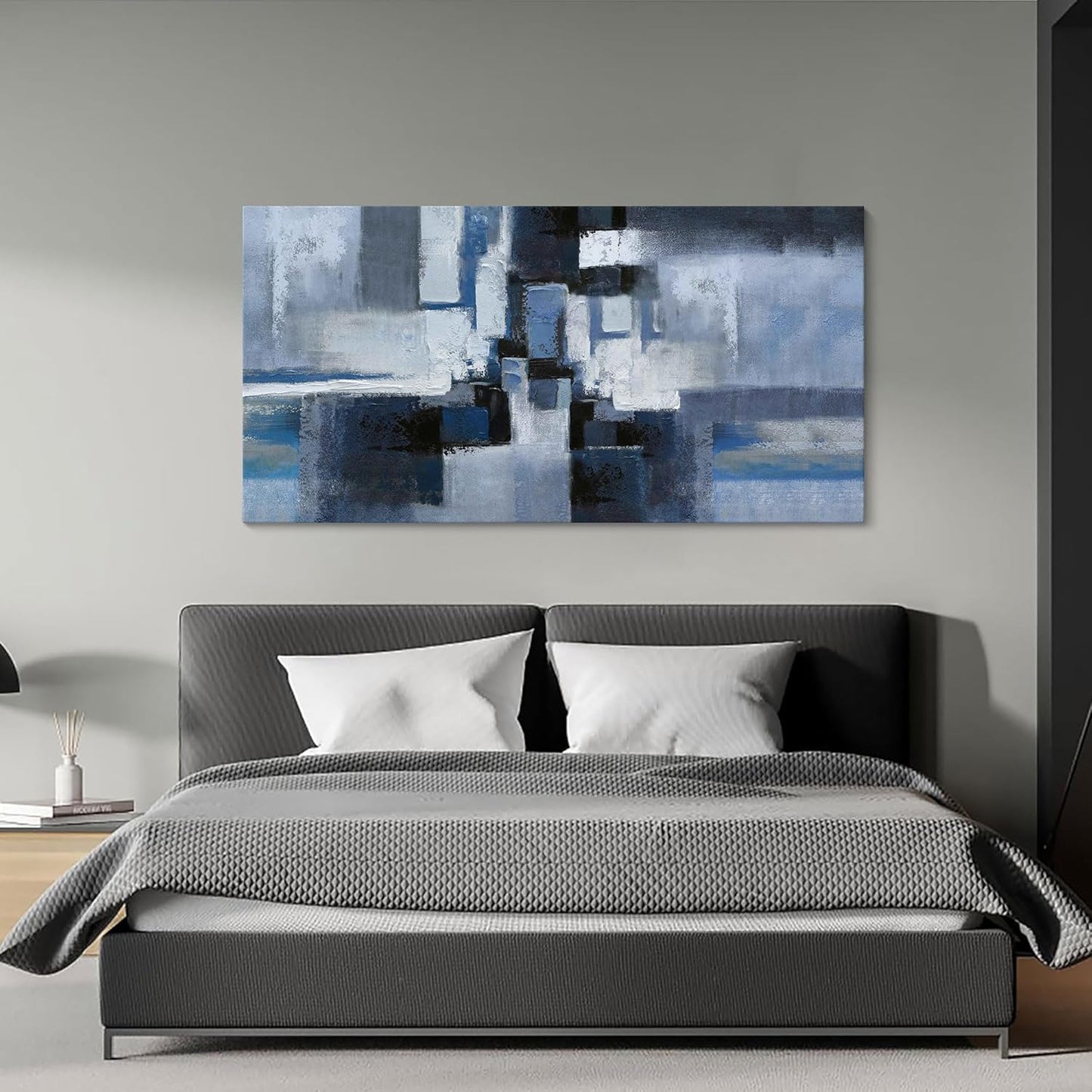 KLAKLA Large Abstracr Wall Art - Blue and Black Canvas Picture for Living Room Wall Decor - Bedroom Art Framed Artwork - Modern Wall Art - 24x48