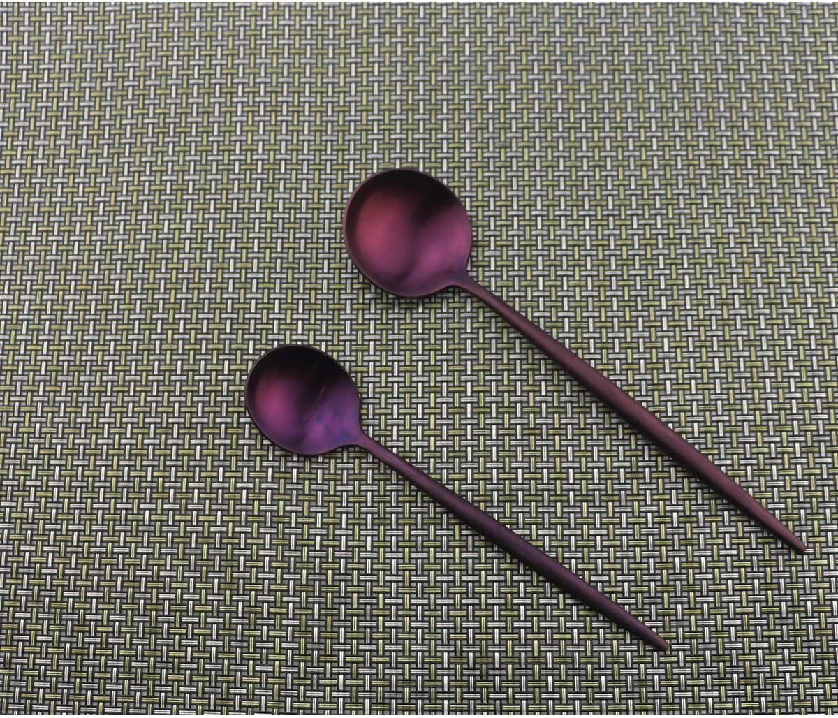 Flatware Set for 2, Luxury 10 Pieces Purple Plated Copper Color 18/10 Stainless Steel Silverware Flatware Sets Spoons Knives and Forks Set, Service for 2