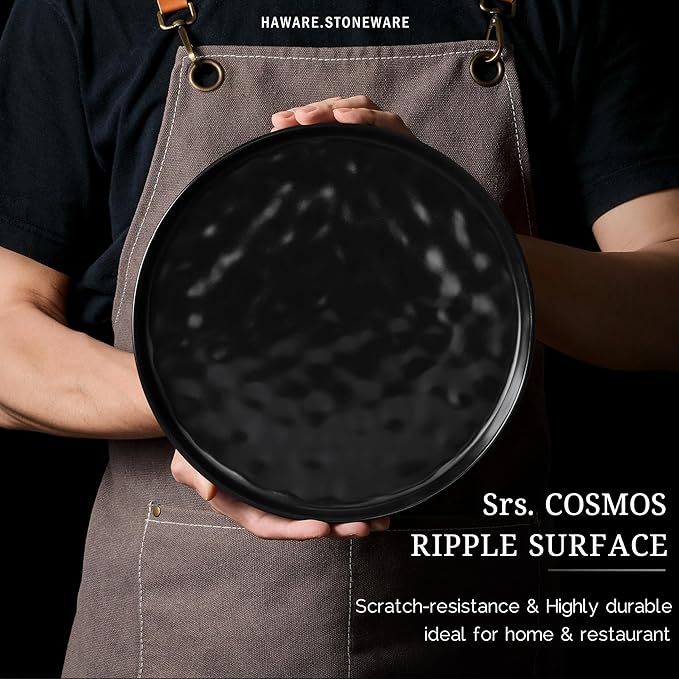 HaWare Dinnerware Sets, 18-Piece Plates and Bowls Set, Stoneware Dish Set for 6, Ceramic Dinnerware for Home Restaurant, Chip and Scratch Resistant, Microwave and Dishwasher Safe, Matte Black