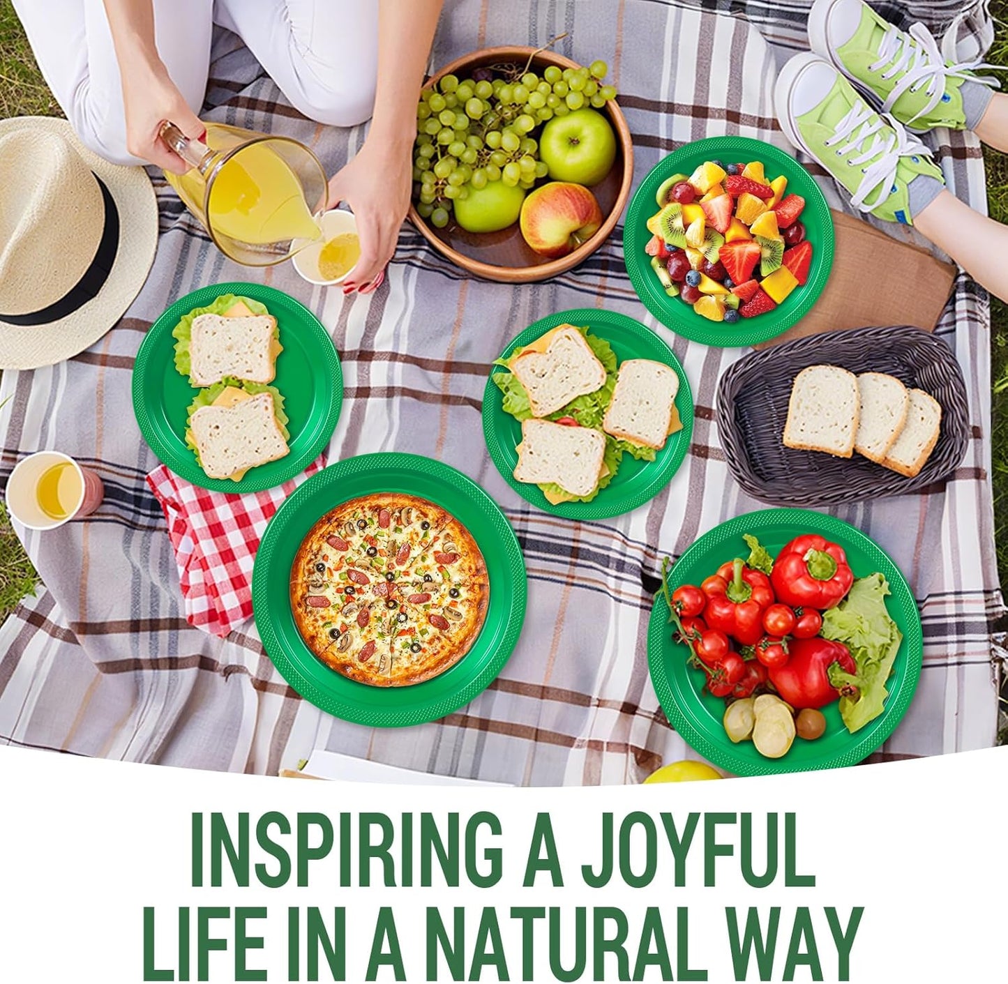 50 Green Plastic Plates For Party, Includes 25-9" & 25-7" Cake Dessert Plastic Dinner Plates Disposable For Party Supplies