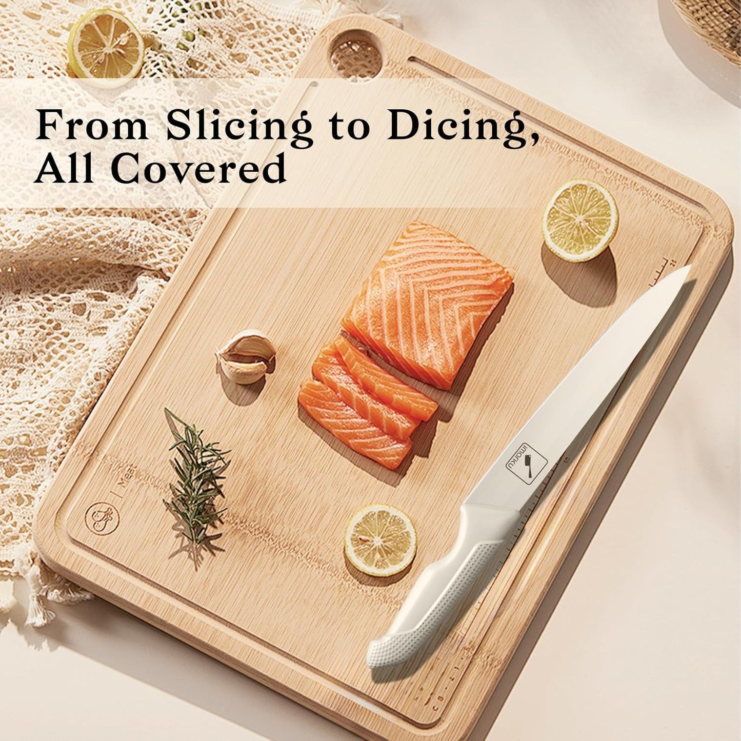 imarku Kitchen Knife Set, Japanese Knives Set For Kitchen, Stainless Steel Knife Set With Block, Deba Knives For Fish/Meat Slicing, Kitchen Essentials, White, Anti-Slip Handle, Dishwasher Safe