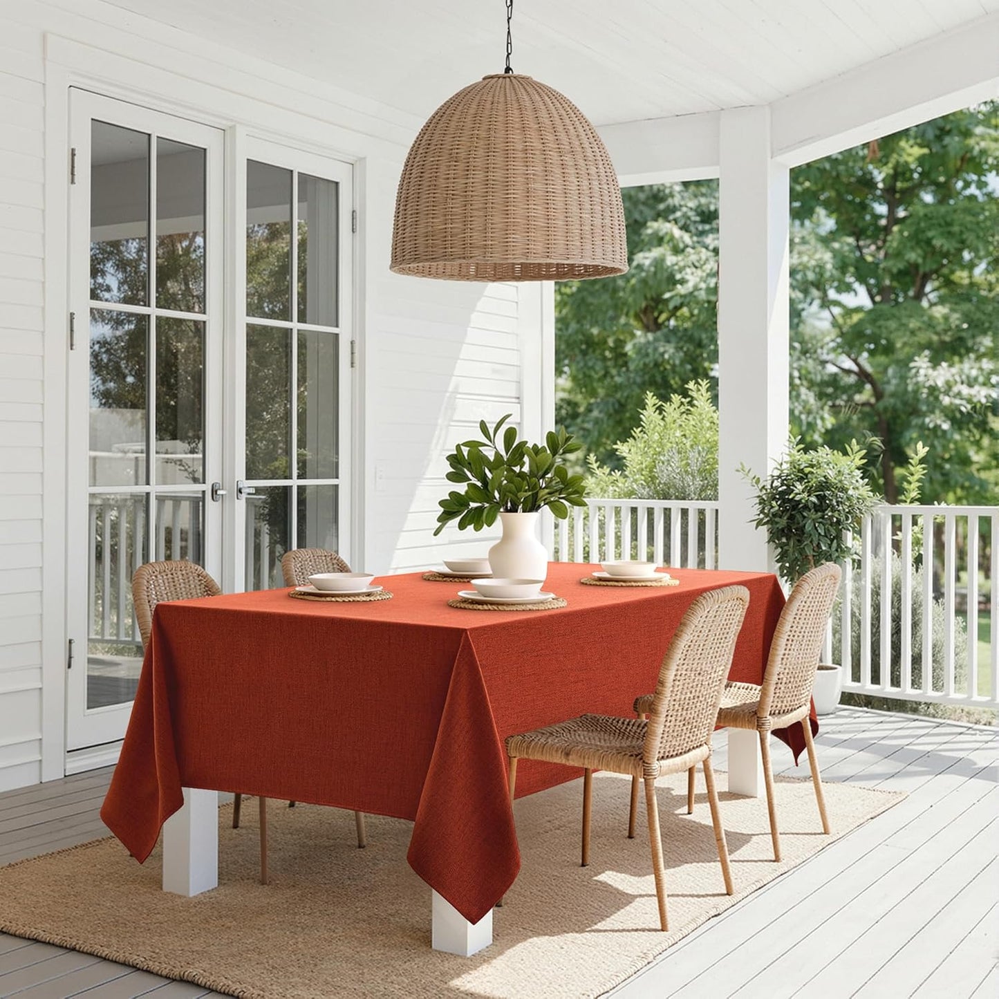 MIULEE Burnt Orange Linen Tablecloth 60x84 Inch Rectangle Table Cloth Waterproof,Stain Resistant & Wrinkle Resistant for Dining Party Wedding