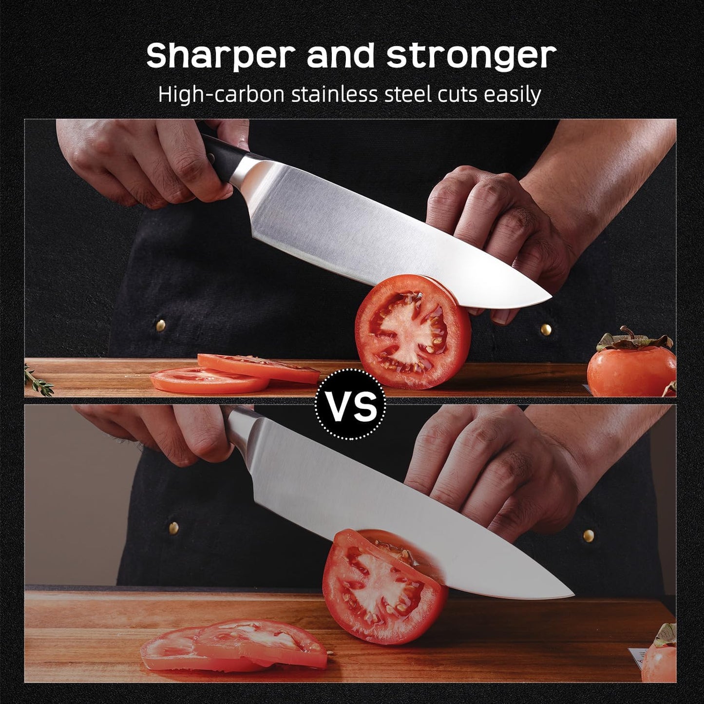 Knife Set, Jourmet 15-Piece Kitchen Knife Set with Block and Sharpener, High Carbon Stainless Steel Sharp Knives, Anti-slip Ergonomic Handle, Black Knife Block Set