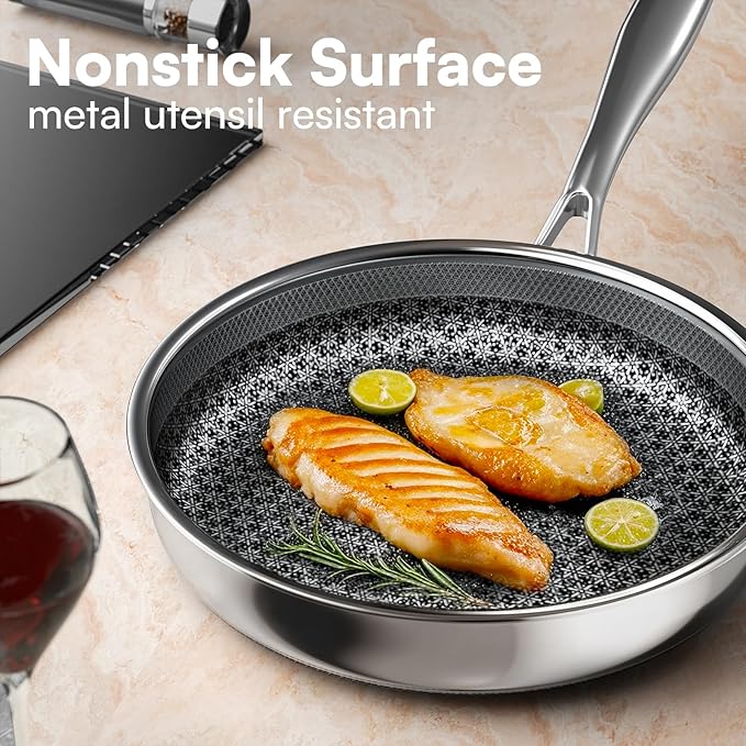 Non Stick Frying Pans Set with 3 Lid, Non-Toxic Hybrid Pans Set Nonstick (8+10+12inch),Pan for cooking, nonStick Cookware, Dishwasher and Oven-Safe Cookware Sets, Stainless Steel Skillets