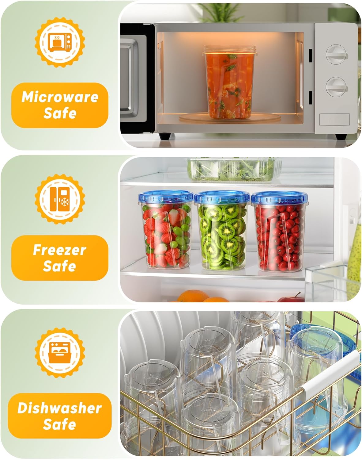 12 Pack-34 oz Freezer Storage Containers, Plastic Food Storage Containers with Twist Top Lids, BPA Free and Reusable Soup Containers with Lids, Leakproof/Microwave/Dishwasher Safe