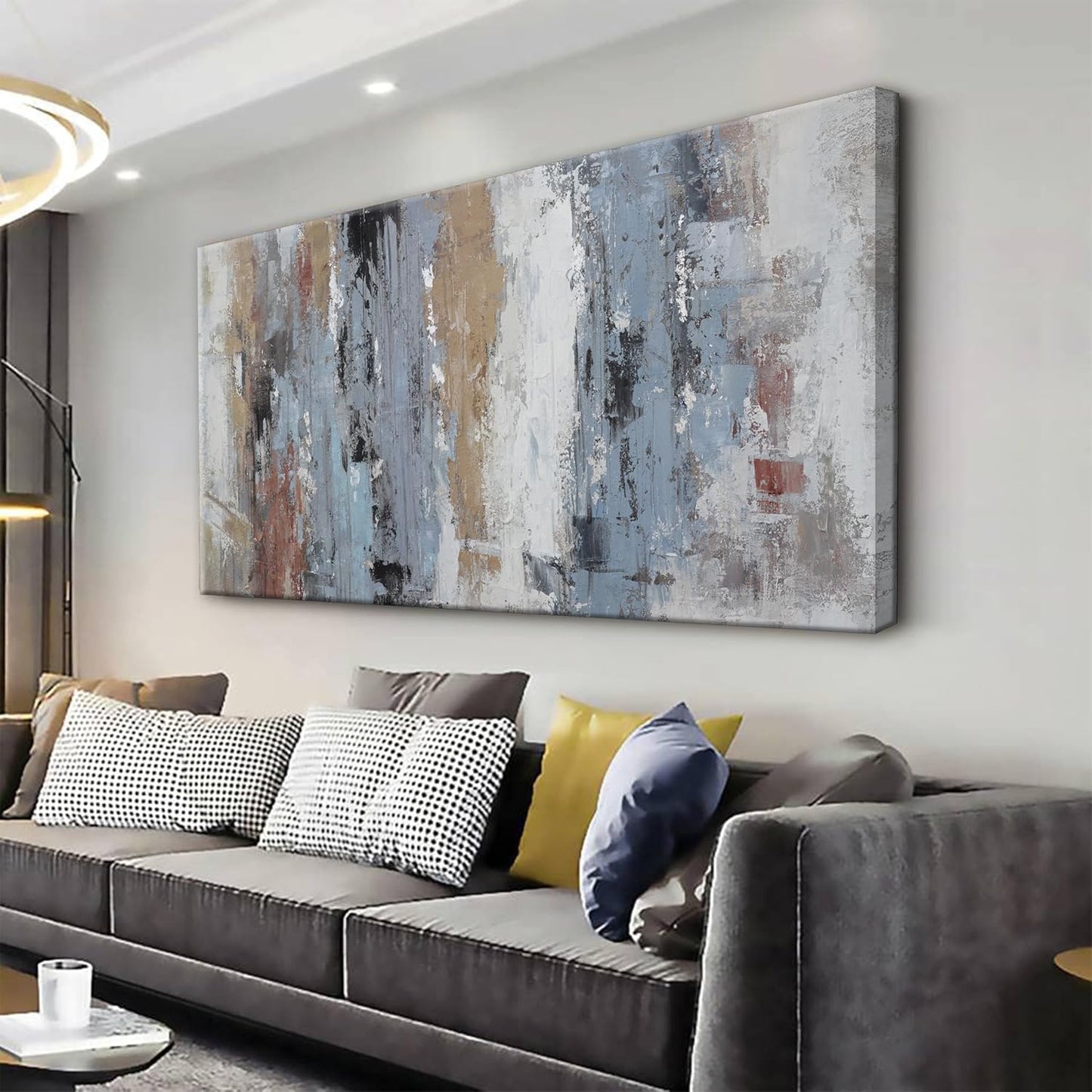 Abstract Wall Art Painting Modern Wall Decor Living Room Canvas Art Wall Decor Office Teal Blue White Wall Art Canvas Prints Artwork For Bathroom Kitchen Colorful Wall Decoration 24 X 48 Inch