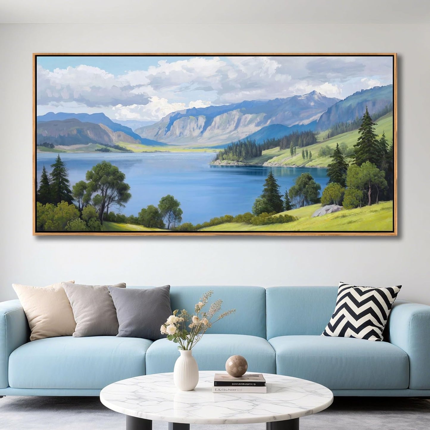 Landscape Wall Art for Living Room - with Mountain and Lake Scenery Pictures Wall Decor Large Canvas Wall Art, Forest and Nature Wall Decor for Bedroom, Green Artwork Prints for Above Bed 29×58IN