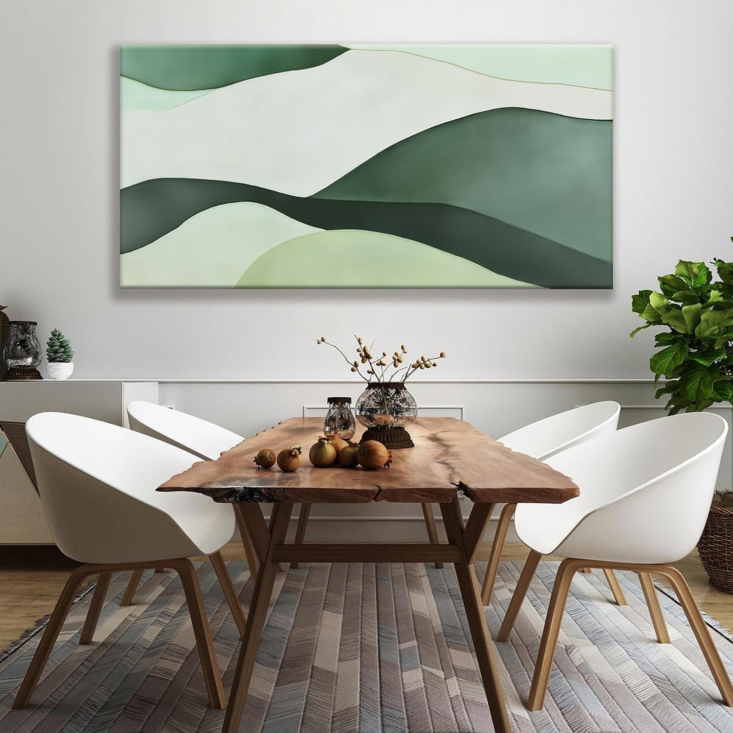 Suconvng Large Abstract Wall Art For Living Room Decor Green White Wall Art Irregular Shapes Painting Prints Minimalist Abstract Art Modern Canvas Art Wall Decor For Bedroom Kitchen Office 29" × 58"