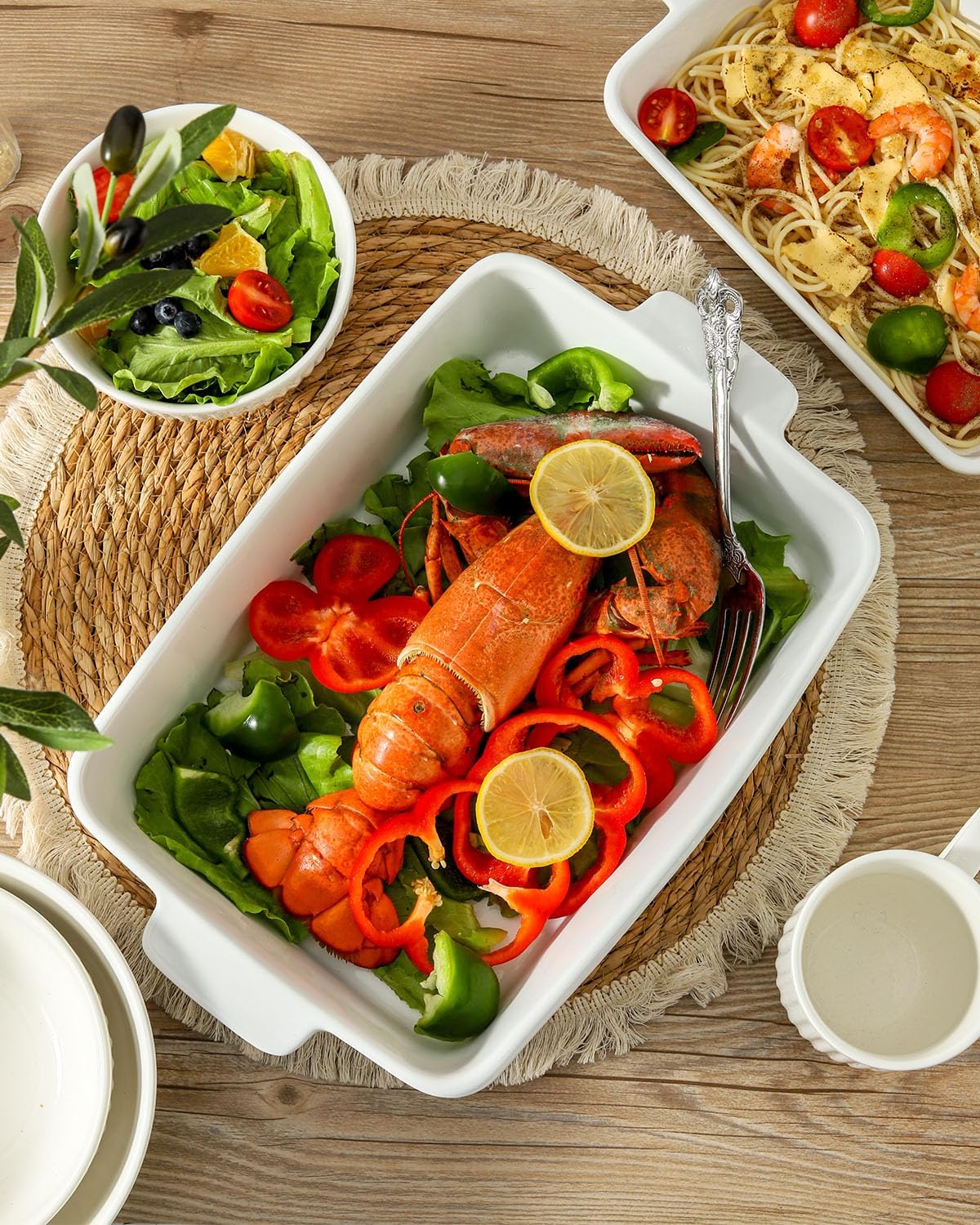 Casserole Dish for Oven, Ceramic Deep Lasagna Pan, 4 Quarts Baking Dish with Handles, 9 x 13 inches Baking Pan, Rectangular Oven Safe Pan, Porcelain Bakeware, White