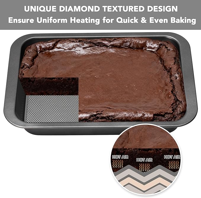 Cake Pan, Nonstick Baking Pan for Cake, Bread, Brownie or Lasagna, Heavy Duty Baking Dish with Diamond Texture Pattern and Wide Grips