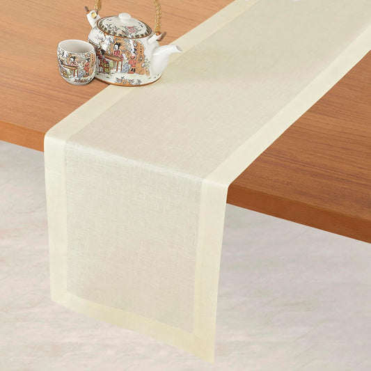 D'Moksha Homes Linen Cream Table Runner 120 Inches Long - 100% Pure Linen Dining Table Runner 14 x 120 Inch for Fall, Autumn and Halloween - Machine Washable