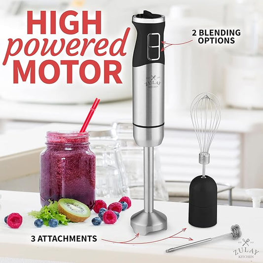 Zulay Immersion Blender Handheld - Durable Stick Blender With Ultra-Sharp Stainless Steel Blades For Effortless Blending (Immersion Blender Set (No Cup), Matte Black)