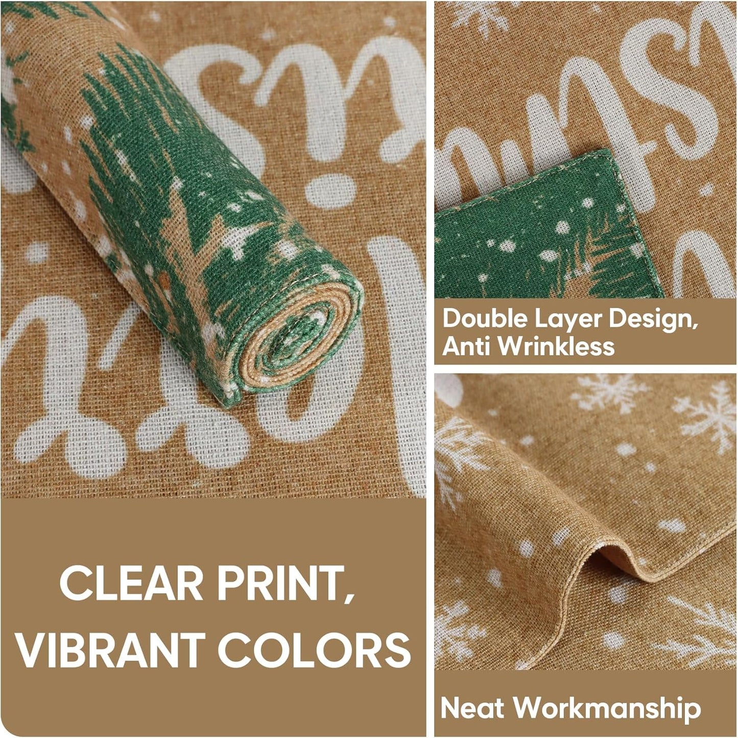 MANSPHIL Brown Christmas Placemats Set of 4 Snowflake Fabric Table Mats Farmhouse Table Decor Cotton Faux Linen Place Mats Heat Resistant Washable Dining Kitchen - 13x19 Inch Oeko Tex Placemat