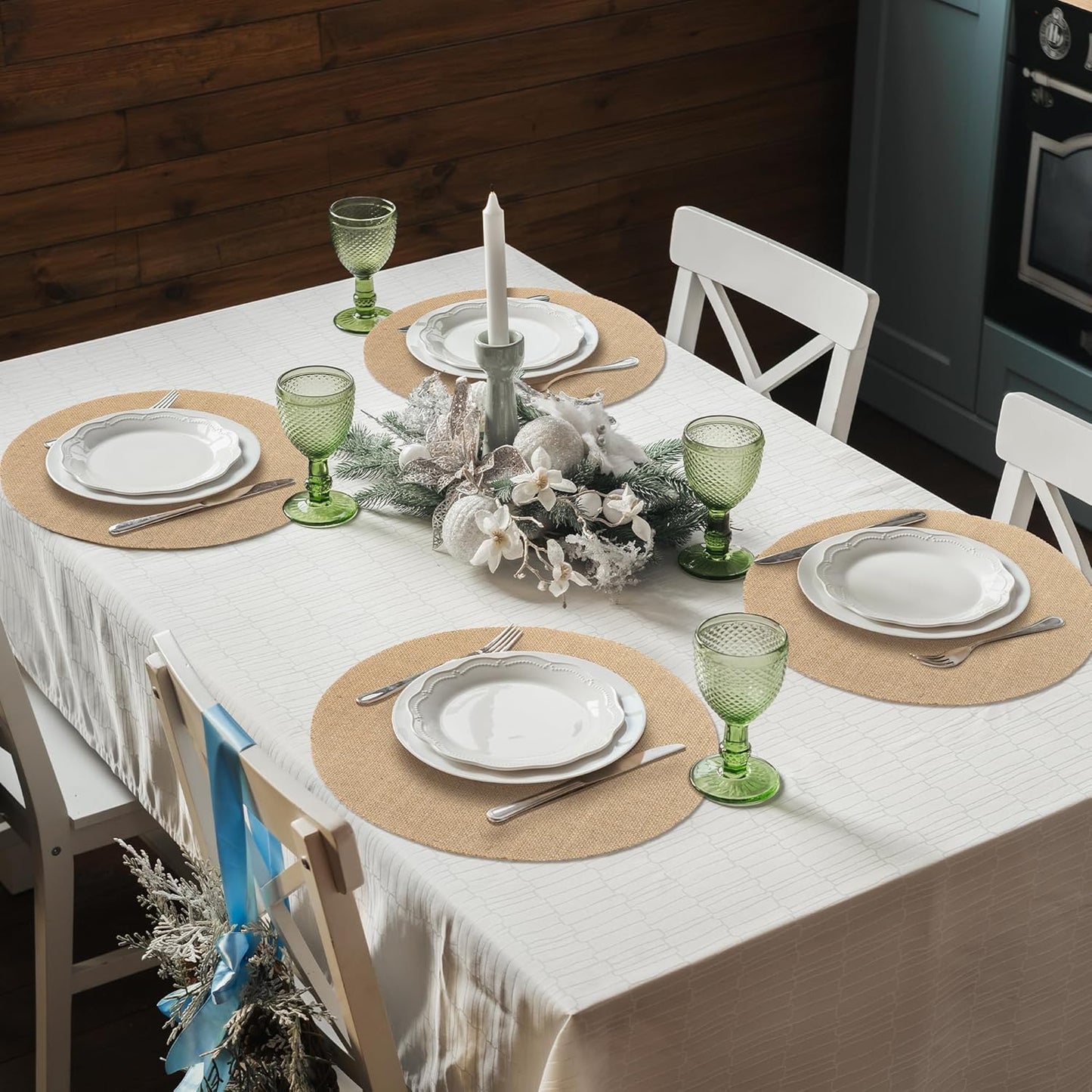 100 Pieces Burlap Placemats 15 Inch Round Reusable Brown Table Mats Natural Jute Fibers Placemats Bulk Circle Rustic Table Decorations for Dining Wedding Holiday Farmhouse Supplies