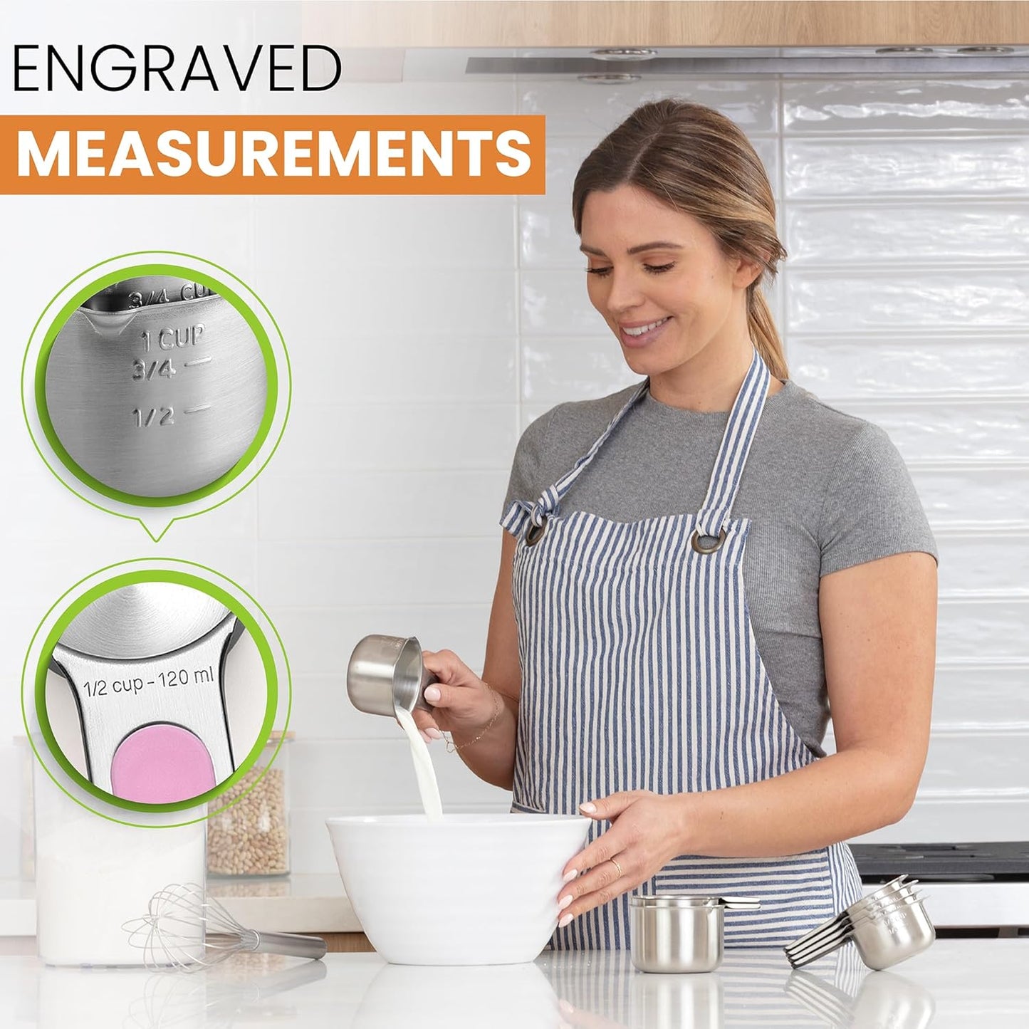 Spring Chef Magnetic Stainless Steel Measuring Cups, Patented, Kitchen Tools with Easy to Read Markings for Measuring Dry or Liquid Ingredients, Set of 7, Pastel