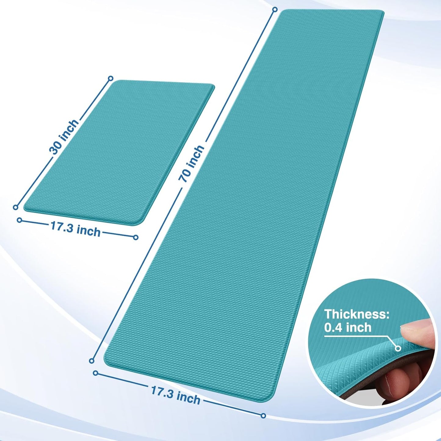 StepRite Kitchen Mats, 2PCS Kitchen Rugs, Cushioned Anti Fatigue Kitchen Mats for Floor, Non-Slip Standing Desk Mat, Waterproof Kitchen Rug Set for Kitchen, Floor, Office, 17.3"x30"+17.3"x70", Green