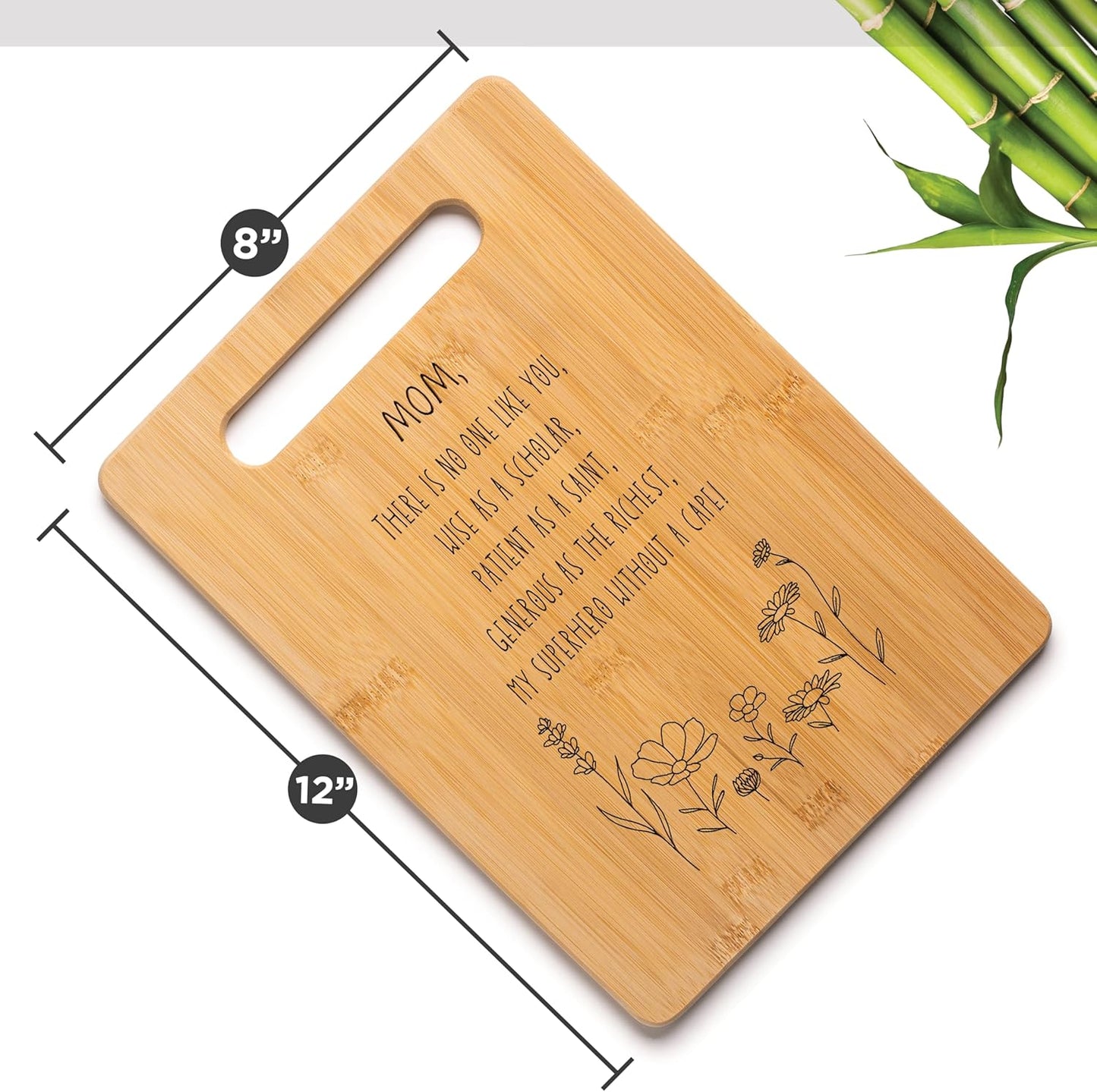 Mom Gift from Daughter or Son - Thoughtful Birthday, Christmas, or Mother's Day Present - Cute Mom Kitchen Cutting Board, Bamboo Decor for Mom, Bonus Mom, or Stepmom - 12" x 8"