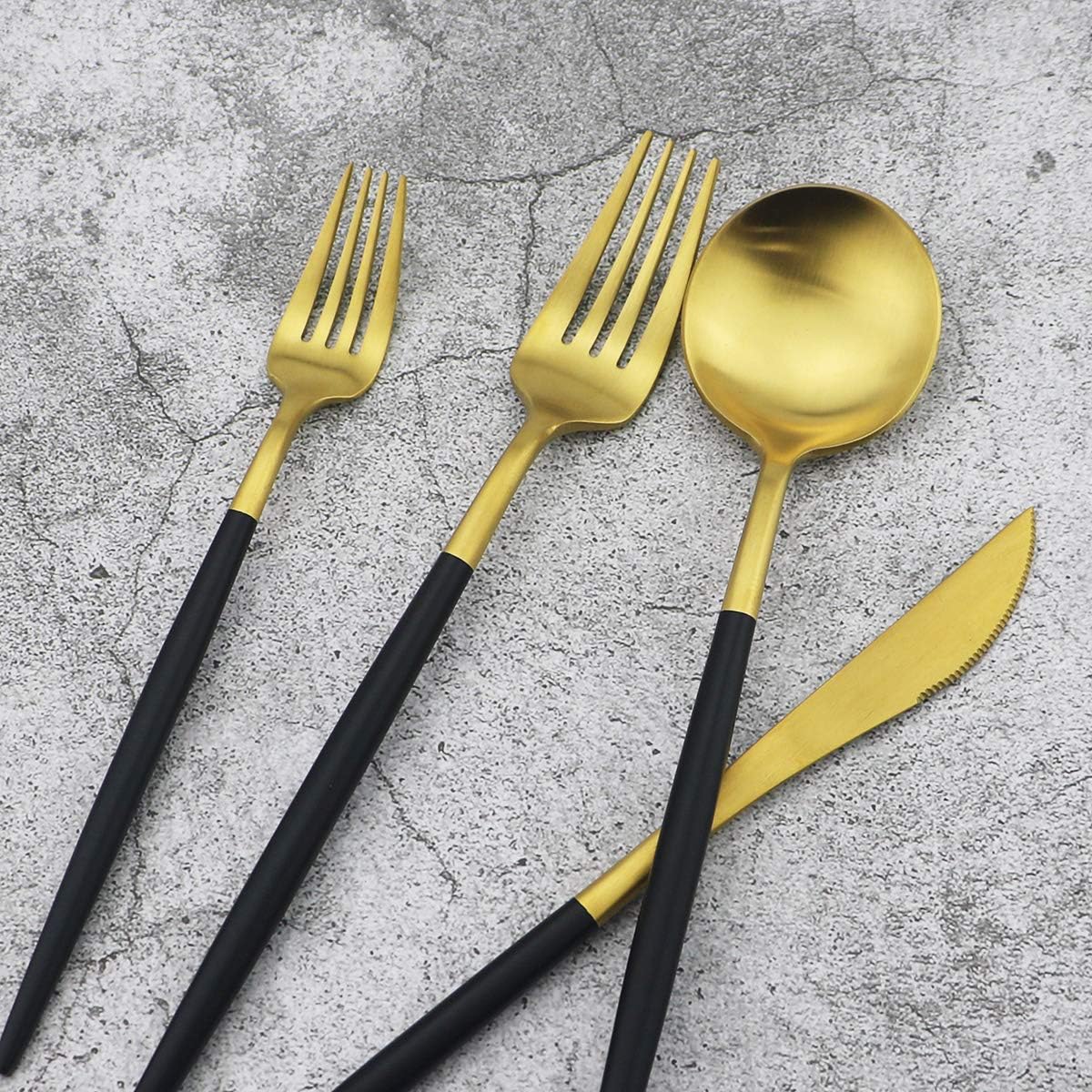 Gugrida 5-Piece 18/10 Stainless Steel Matte Gold Silverware Set, Kitchen Tableware Set, Dishwasher Safe