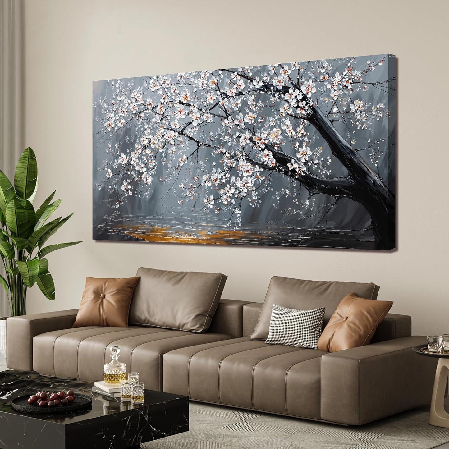 Large Canvas Wall Art Decor Modern Botanical Wall Art Prints Art Work For Flower Wall Decor 29"X 58" Artwork For Walls Black And White Floral Wall Art Pictures For Living Room Bedroom Office Decor