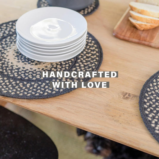 Homespice Manchester Jute Braided Table Runner Set of 2-8x28, Oval, Black & Tan - Rich Colors, Easy to Clean, Durable and Protects Furniture