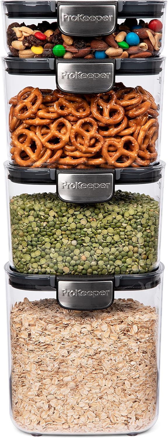 Progressive International ProKeeper+ 4-Piece Clear Plastic Modular Airtight Pantry Food/Snack Kitchen Storage Organization Container Canister Set