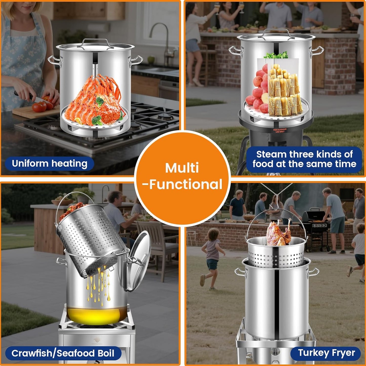 ARC Advanced Royal Champion 40QT Stainless Steel Stockpot for Seafood Crawfish Crab Boil Turkey Fryer Pot with Basket Divider and Hook, Crab Lobster Shrimp Outdoor Cooking and Home Brewing